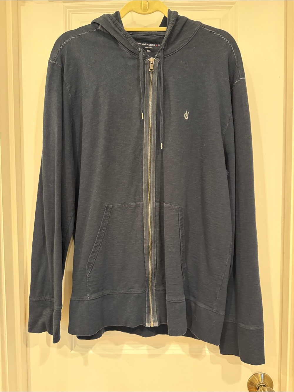 Men's Washed Navy Zip Hoodie Sweatshirt